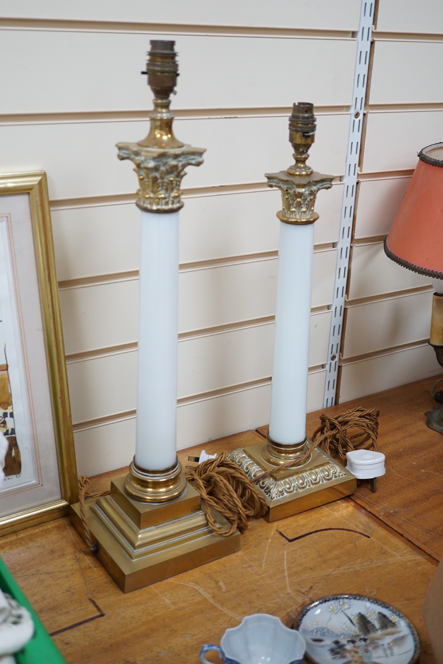 Two Corinthian column table lamps